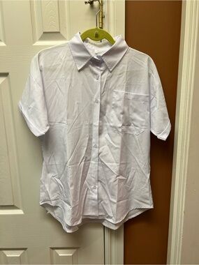 White Short-Sleeve Button-Down Shirt - Casual School Top